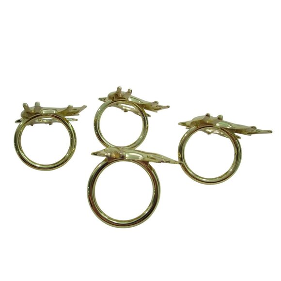 Reindeer Napkin Rings Gold Tone Metal GUC Four Holiday Christmas Table - Picture 2 of 15